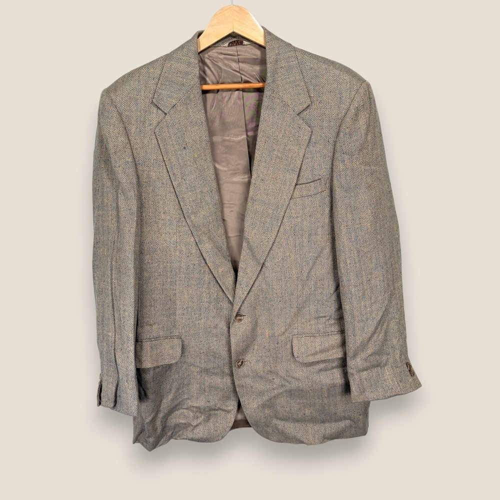 Vintage Orvis Herringbone Sport Coat Blazer Men 42L Beige Brown Silk Wool 2 Btn